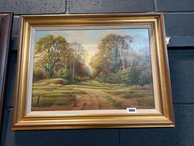 Lot 1880 - Framed original painting of woodland scene,...