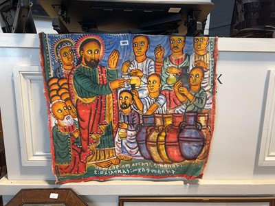 Lot 1886 - Collection of paintings on fabric depicting...