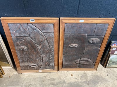 Lot 1895 - Pair of oak framed abstract reliefs