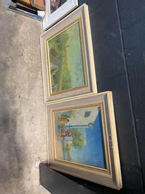 Lot 1601 - 2 framed acrylic on canvas paintings of...