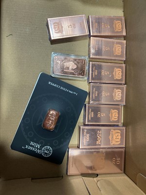 Lot 1612 - Collection of fine copper bullion, total...