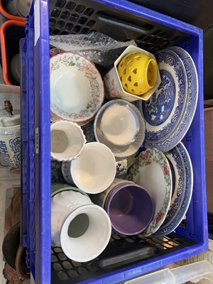 Lot 1634 - Blue crate of mixed china including blue and...