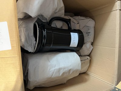 Lot 1643 - Box containing black gloss ceramic tankards