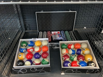 Lot 1237 - 2 boxed sets of pool balls and a cased poker set
