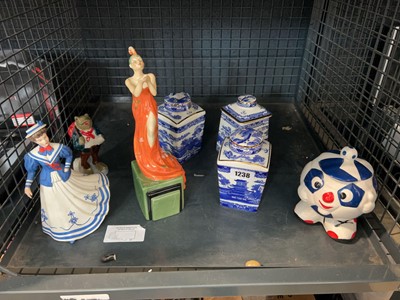 Lot 1238 - Cage containing 3 gilt rimmed blue and white...
