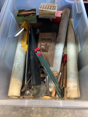 Lot 1665 - Clear crate of various art supplies