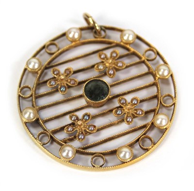 Lot 722 - An Edwardian yellow metal openwork pendant of...
