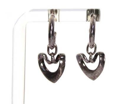 Lot 726 - A pair of Georg Jensen silver ear pendants of...