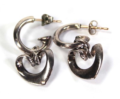 Lot 726 - A pair of Georg Jensen silver ear pendants of...