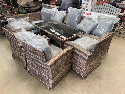 Lot 4180 - Brown rattan garden set inc. glass topped...