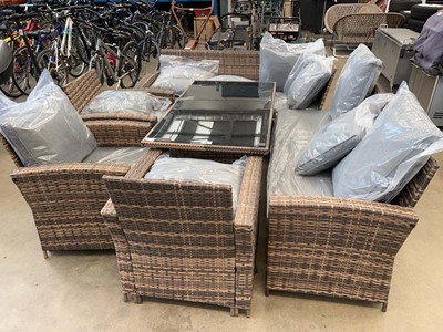 Lot 4180 - Brown rattan garden set inc. glass topped...