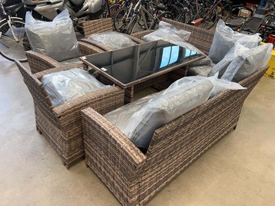 Lot 4180 - Brown rattan garden set inc. glass topped...