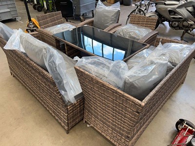 Lot 4180 - Brown rattan garden set inc. glass topped...