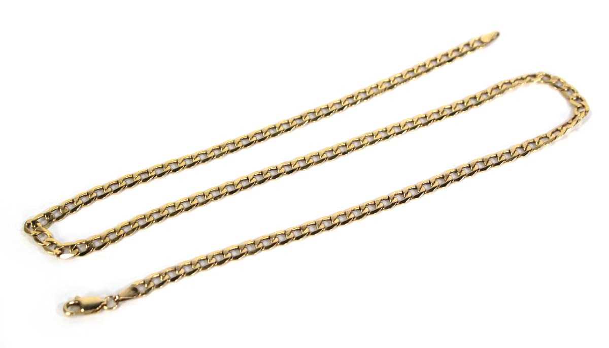 Lot 736 - A 9ct yellow gold flat curblink necklace with...