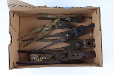 Lot 2358 - Six brass bullet moulds inc. .270, 32 bore,...