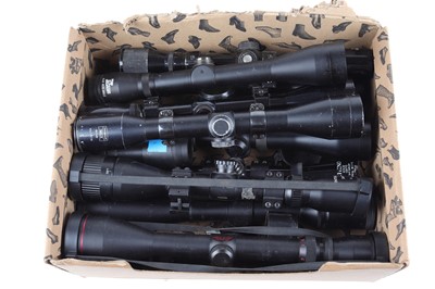 Lot 1133 - Box of thirteen assorted rifle scopes inc....