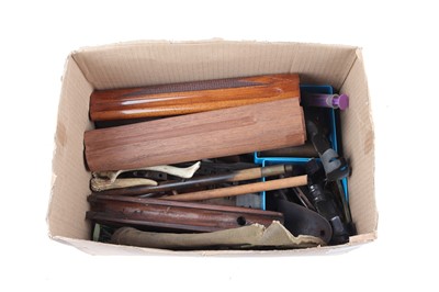 Lot 1141 - Box of assorted parts inc. forends, tools,...