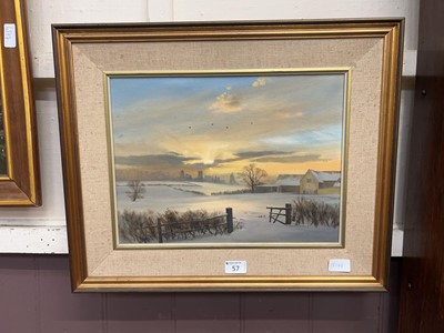 Lot 57 - A framed oil signed Michael Morris of a snowy...