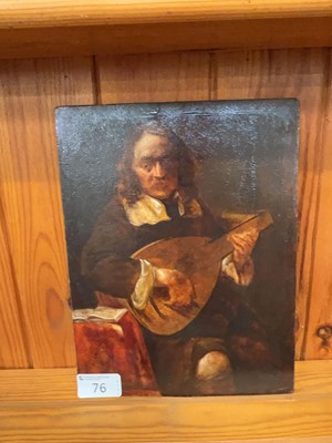 Lot 76 - A painting on wood of a lute player