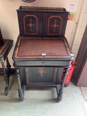 Lot 49 - Ebonised and inlaid lift top davenport with...