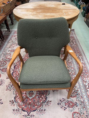 Lot 138 - Oak framed green upholstered armchair