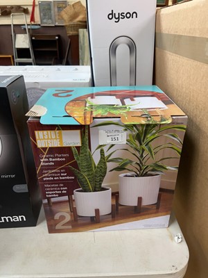 Lot 151 - Two-piece ceramic planters with bamboo stands