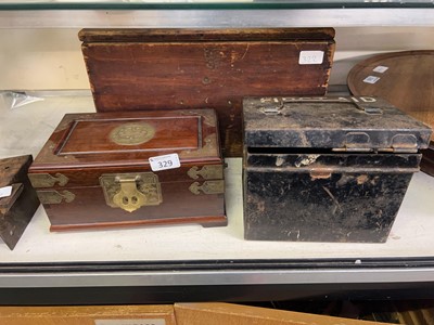 Lot 329 - A stained wooden workbox along with oriental...