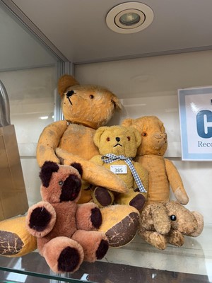 Lot 385 - A collection of five distressed vintage teddy...