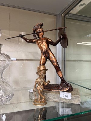 Lot 416 - A bronzed Spartan warrior figure along with...