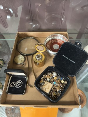 Lot 423 - A pocket watch, various earrings and cuff...