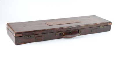 Lot 30 - Oak and leather gun case, green baize lined...