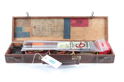 Lot 1152 - Wooden case containing cleaning equipment and...