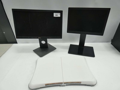 Lot 2150 - 2 monitors with stands and a Wii balance board