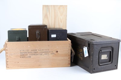Lot 1360 - A 7.62 metal ammo box, 3 x 50 cal ammo boxes,...