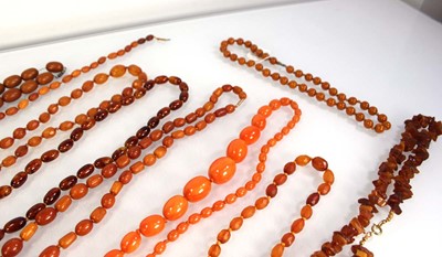 Lot 774 - Ten cognac amber-style and costume necklaces (10)