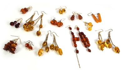 Lot 777 - Thirteen pairs of amber-type ear pendants (13...