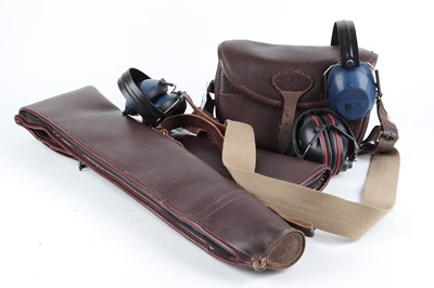 Lot 1361 - Leather gun slips, cartridge bag, and 3 pairs...