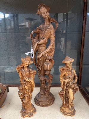 Lot 5096 - 3 ivorine Chinese figures, lady and sage