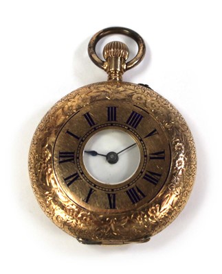 Lot 421 - An 18ct yellow gold half hunter fob watch, the...