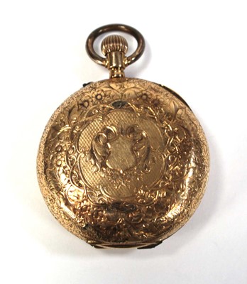 Lot 421 - An 18ct yellow gold half hunter fob watch, the...
