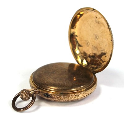 Lot 421 - An 18ct yellow gold half hunter fob watch, the...