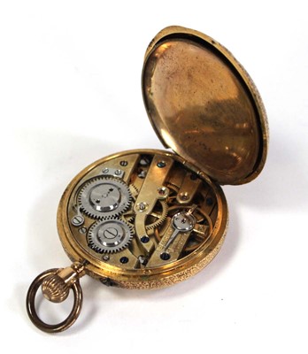 Lot 421 - An 18ct yellow gold half hunter fob watch, the...