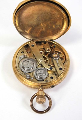 Lot 421 - An 18ct yellow gold half hunter fob watch, the...