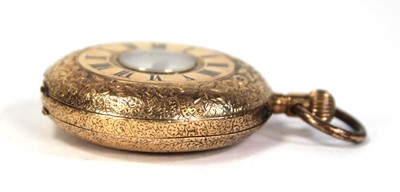 Lot 421 - An 18ct yellow gold half hunter fob watch, the...