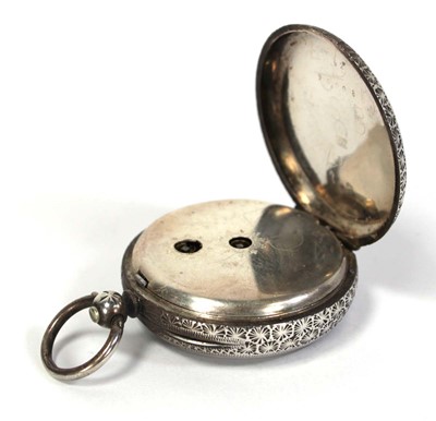 Lot 422 - A silver open face fob watch by E. Harris & Co....