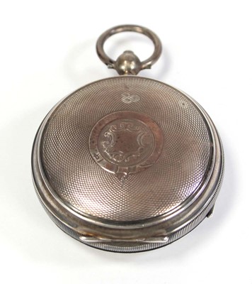 Lot 423 - A silver open face pocket watch, the white...