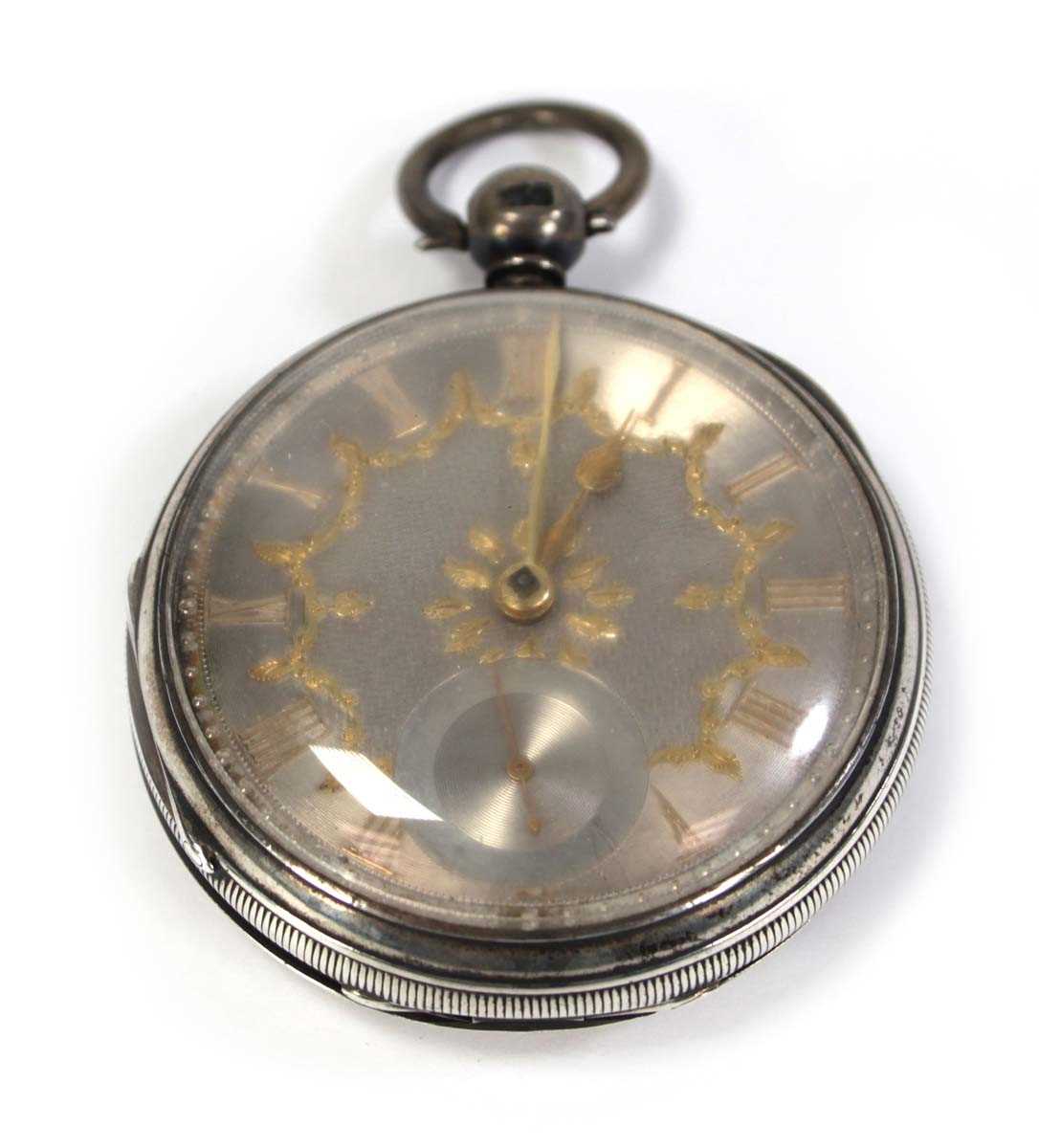 Lot 424 - A silver open face pocket watch, the silvered...