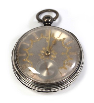 Lot 424 - A silver open face pocket watch, the silvered...