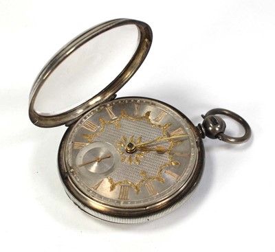 Lot 424 - A silver open face pocket watch, the silvered...