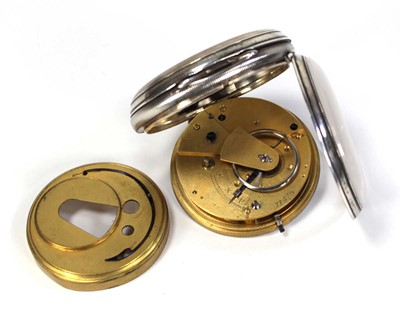 Lot 424 - A silver open face pocket watch, the silvered...